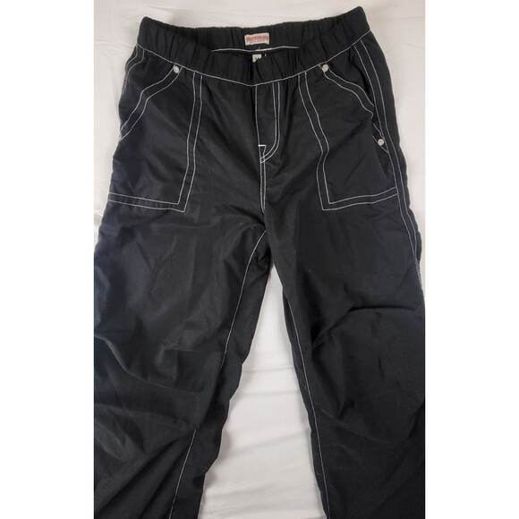 True Religion Cargo Parachute Pants Black White Stitch Drawstring Unisex Sz 29 - Picture 2 of 10